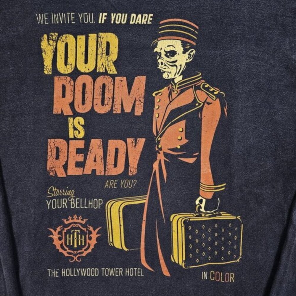 Disney Hollywood Tower Hotel Shirt Your Room is Ready Skeleton Bellhop Graphics - Picture 8 of 10